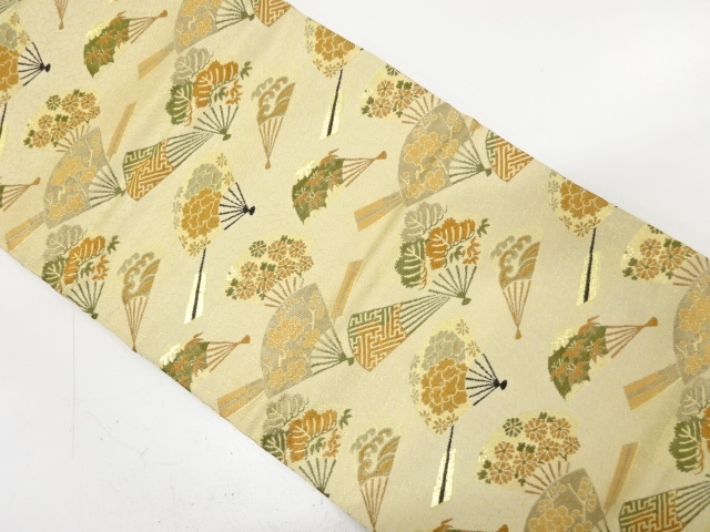 アンティーク　扇散らしに花模様織り出し名古屋帯（材料）